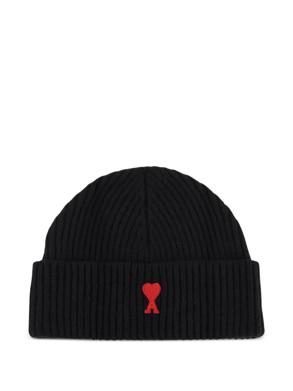AMI Paris logo-detail ribbed beanie - Nero