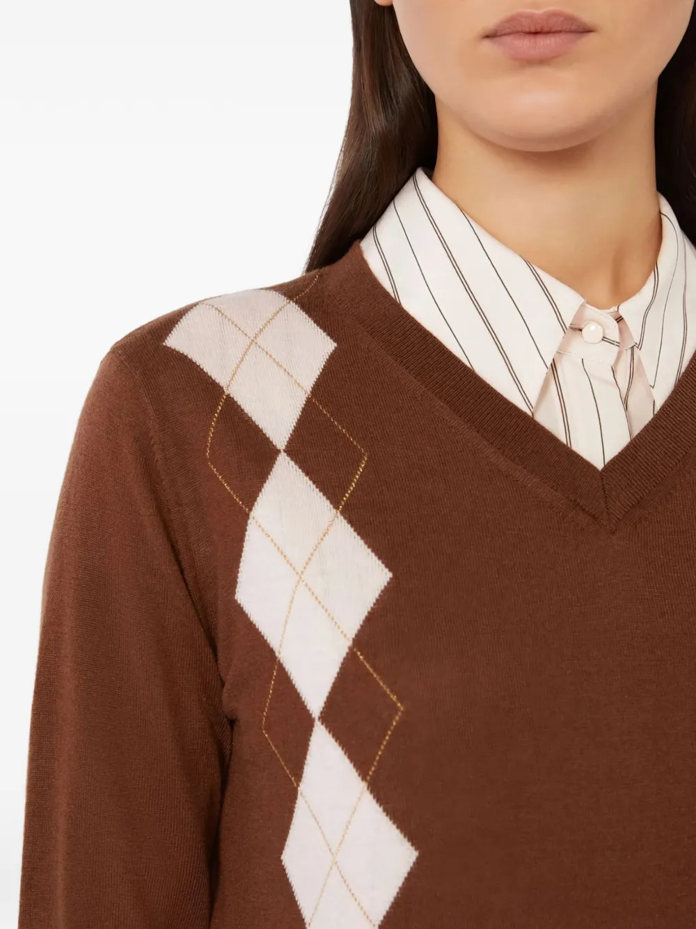 Max Mara Trui met argyle-patroon en V-hals Bruin