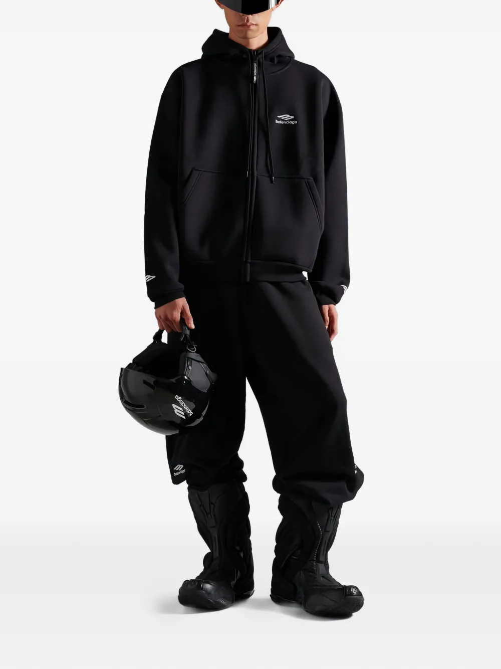 Balenciaga 3B Sports Icon zip-up Hoodie | Black | FARFETCH