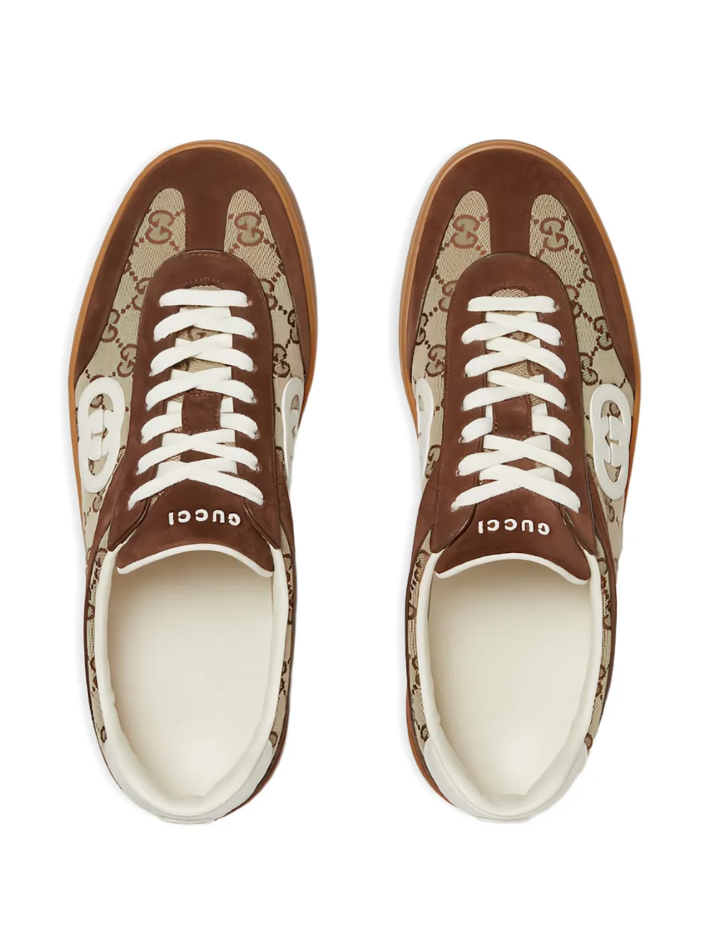 Gucci Sneakers met leren vlak en logoplakkaat Beige