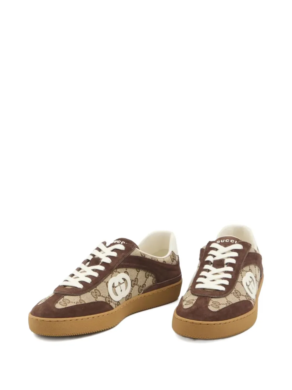 Gucci Sneakers met leren vlak en logoplakkaat Beige