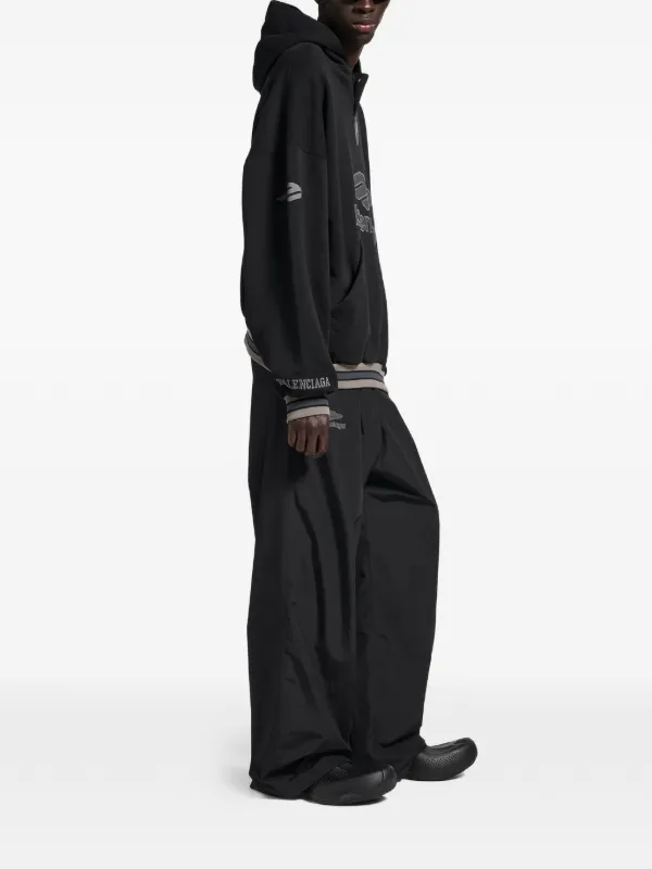 Balenciaga 3B Football Cotton Polo Hoodie | Black | FARFETCH