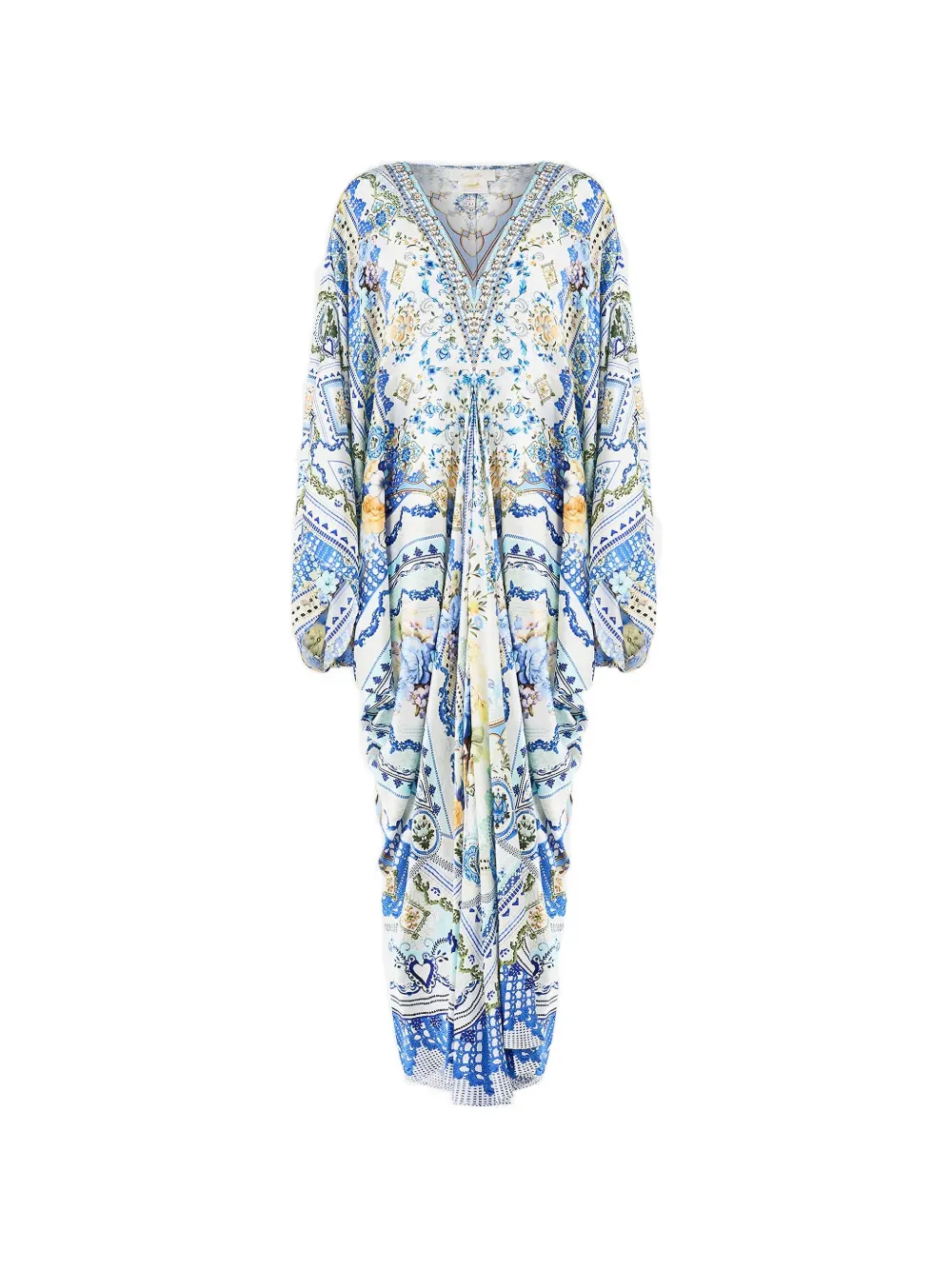 Camilla T-shape floral kaftan - Bianco