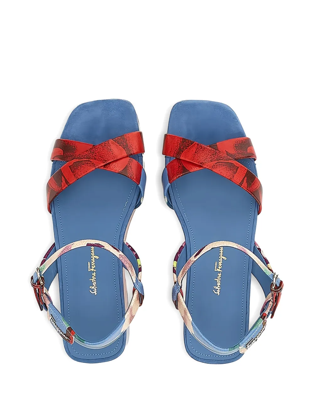 Ferragamo Sandalen met bloemenprint en gesp Blauw