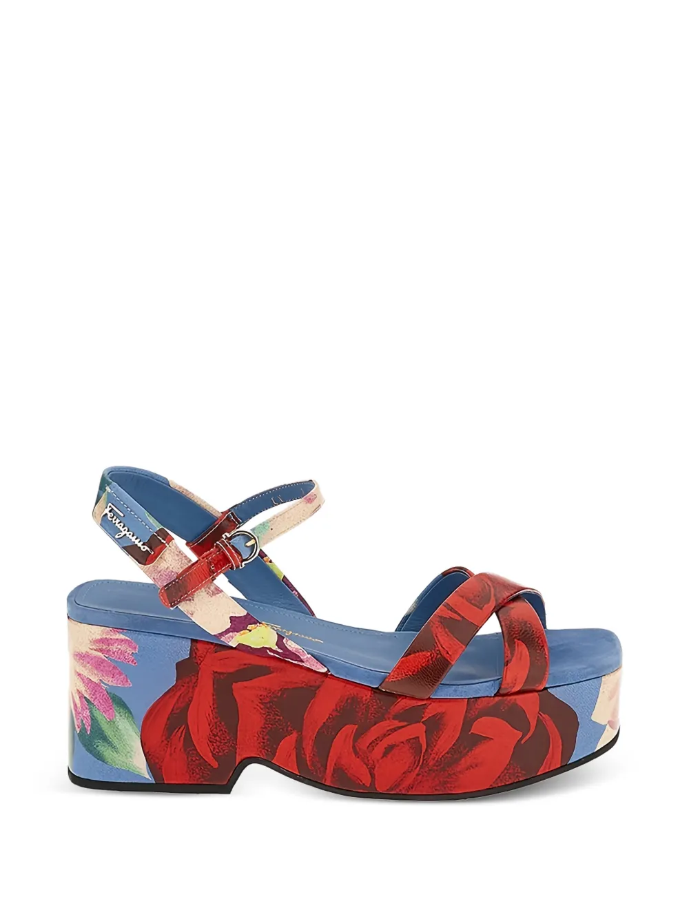 Ferragamo Sandalen met bloemenprint en gesp Blauw