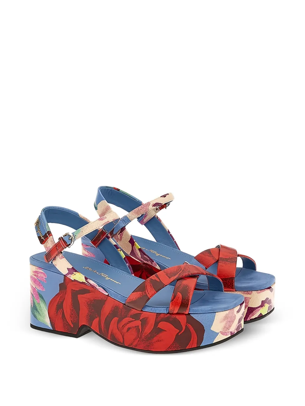 Ferragamo Sandalen met bloemenprint en gesp Blauw