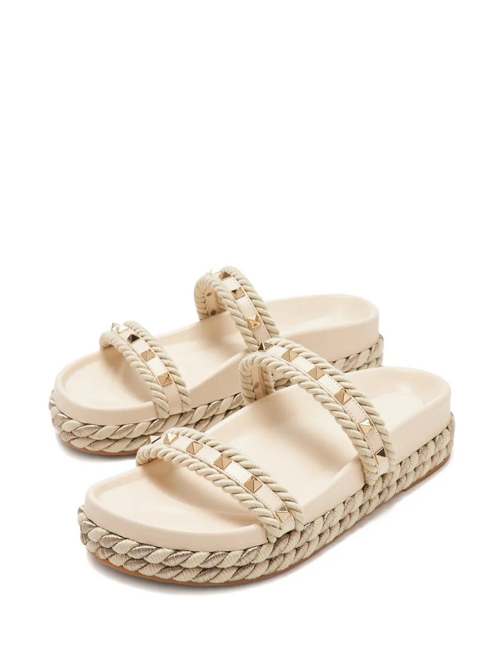 Valentino Garavani Rockstud sandalen met touw Beige
