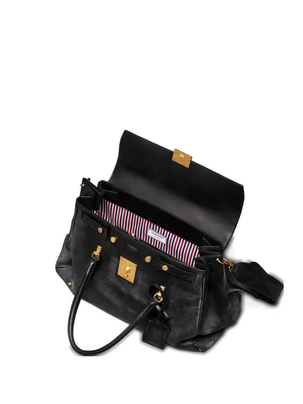 Thom Browne bolton weekender distressed leather duffle bag - Nero