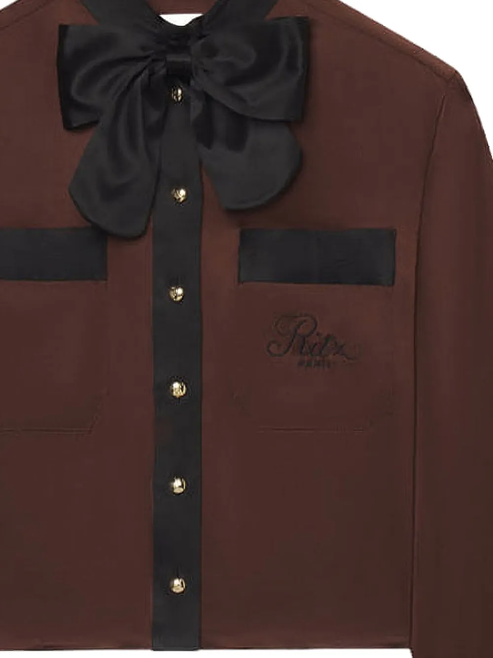  Frame X Ritz Paris Bow Pocket Blouse - Brown 