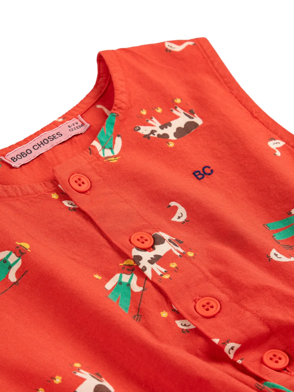  Bobo Choses Farm Adventure Button Print Dress - Red 