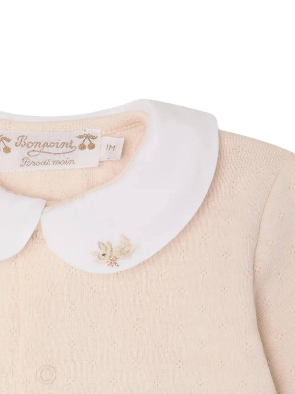 Bonpoint Romper met geborduurde kraag Beige