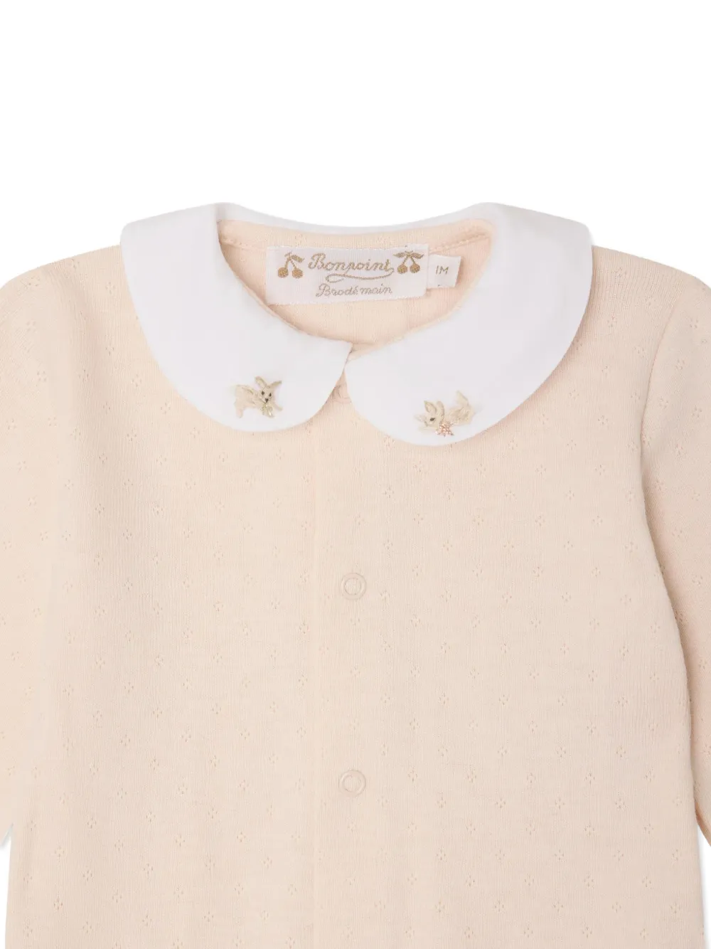 Bonpoint Romper met geborduurde kraag Beige