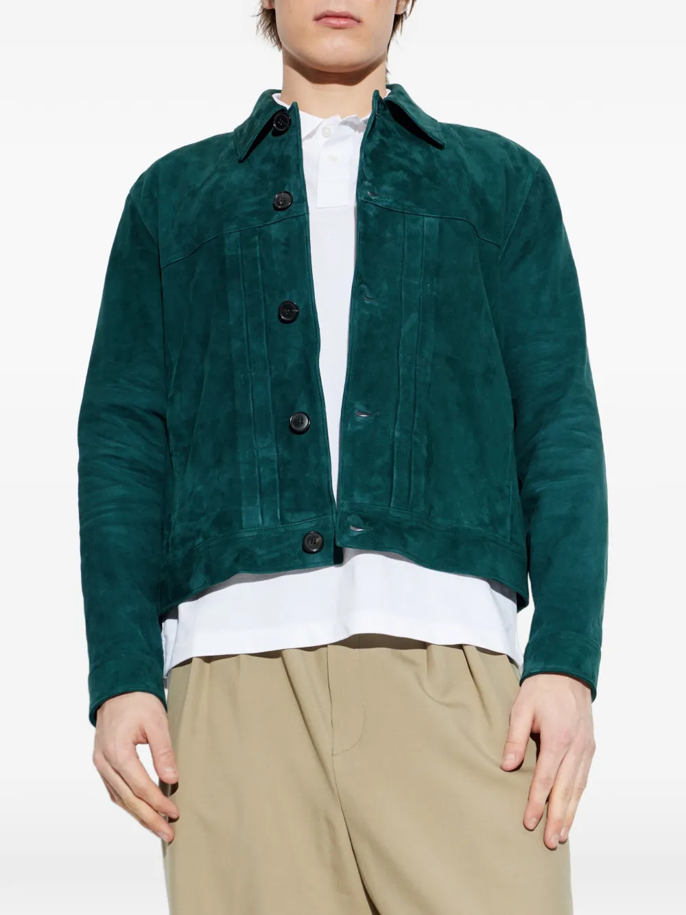  Paul Smith Panelled Suede Jacket - Green 