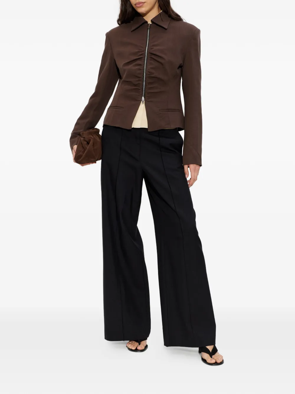  Iro Ruched Zip-up Jacket - Brown 