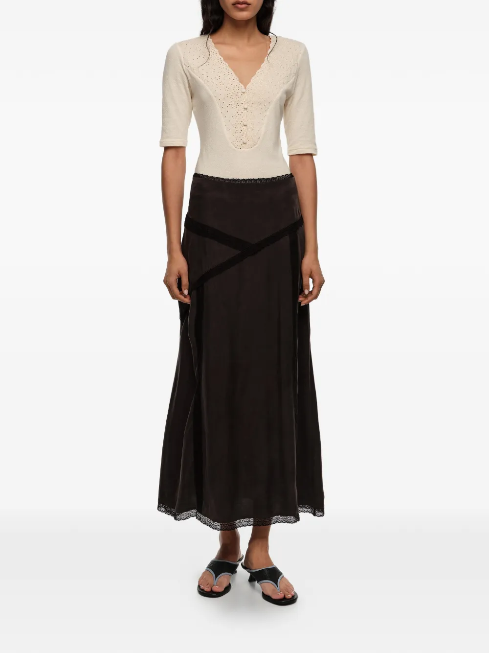  Bimba Y Lola Lace-trim Midi Skirt - Brown 