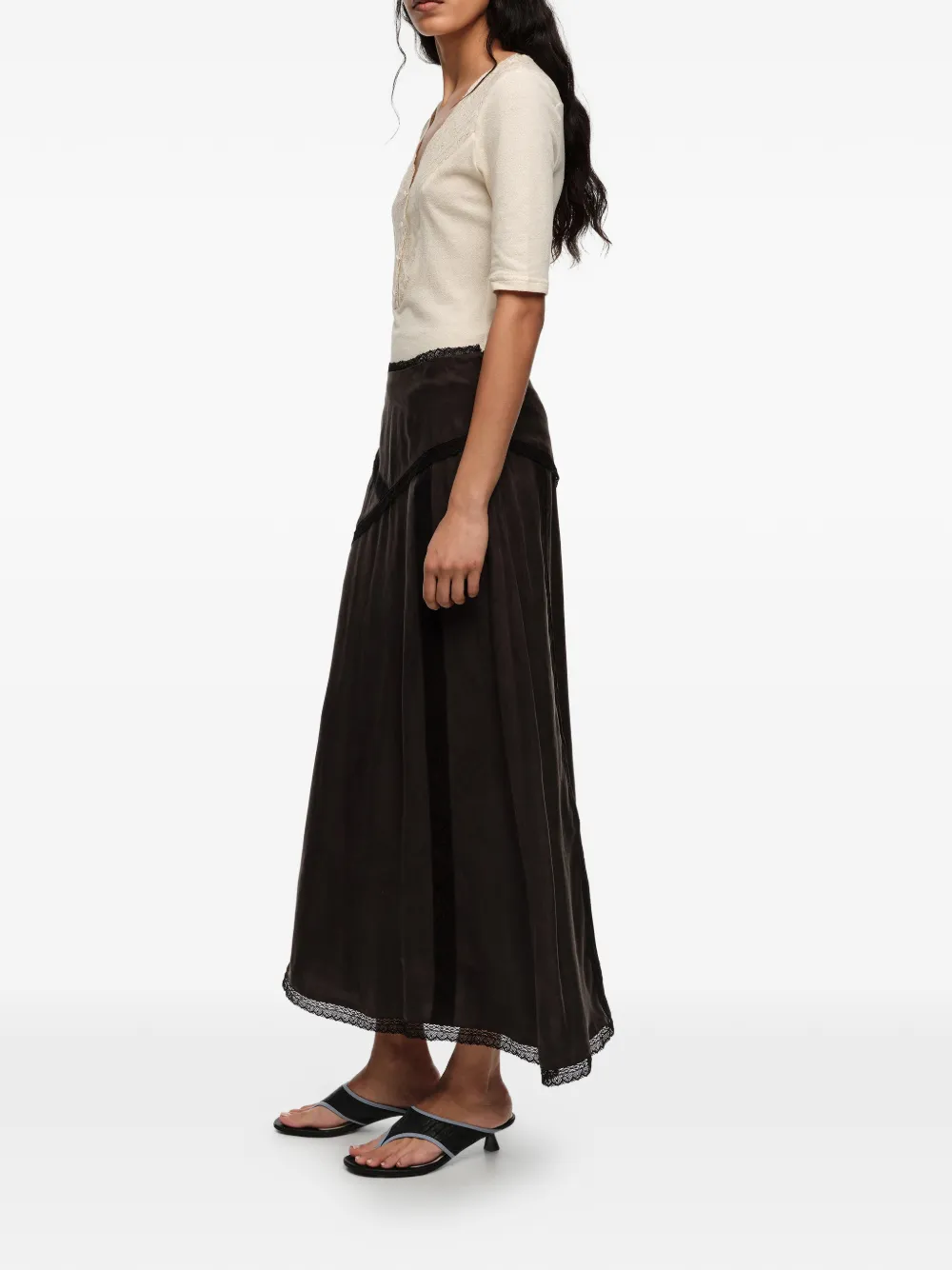  Bimba Y Lola Lace-trim Midi Skirt - Brown 