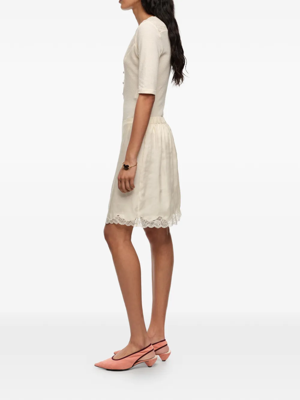  Bimba Y Lola Lace-hem Mini Skirt - Neutrals 