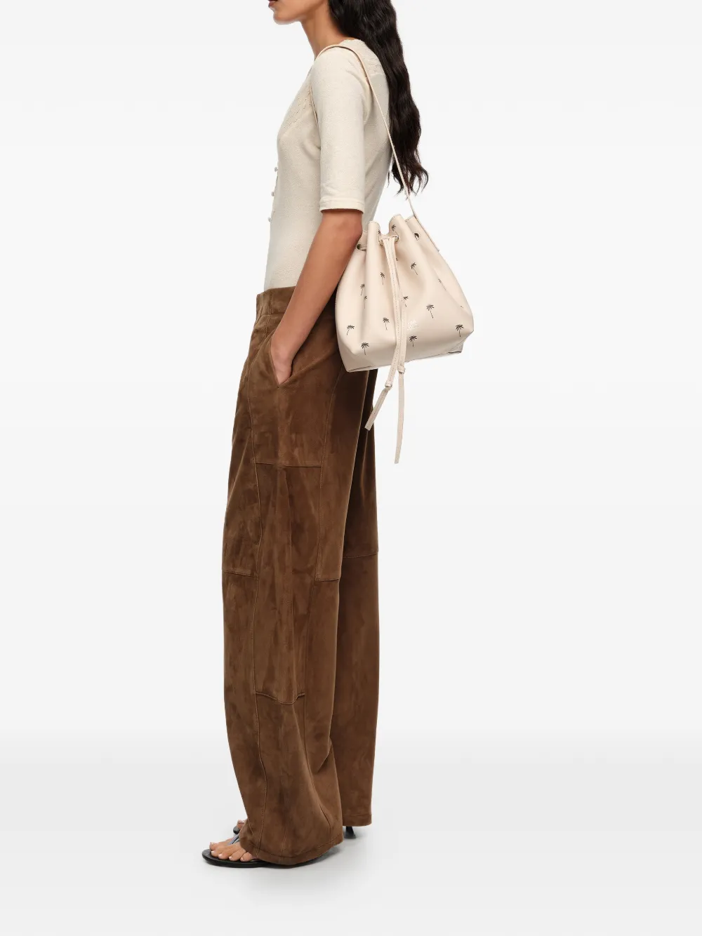BIMBA Y LOLA Grote Carlino leren bucket-tas Beige