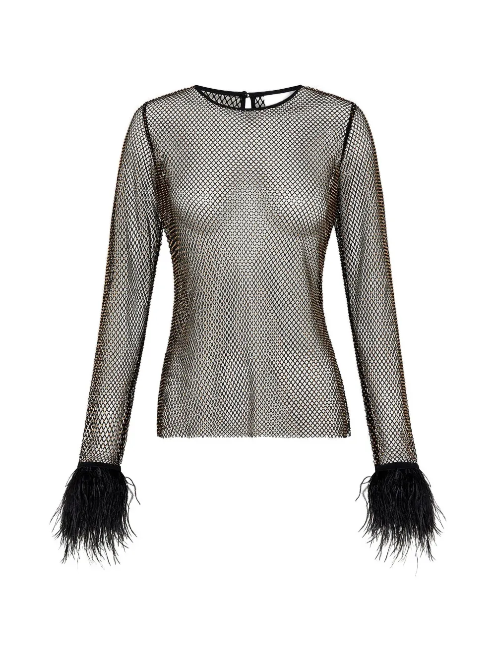 Camilla hotfix feather mesh top - Schwarz