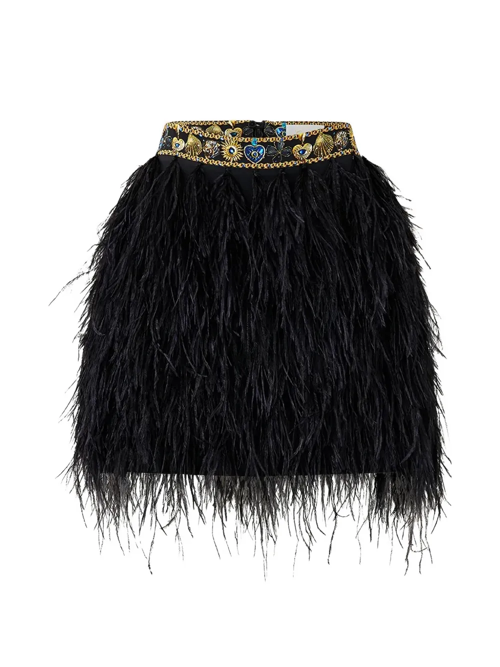 Camilla feather embellished-waistband mini skirt - Schwarz