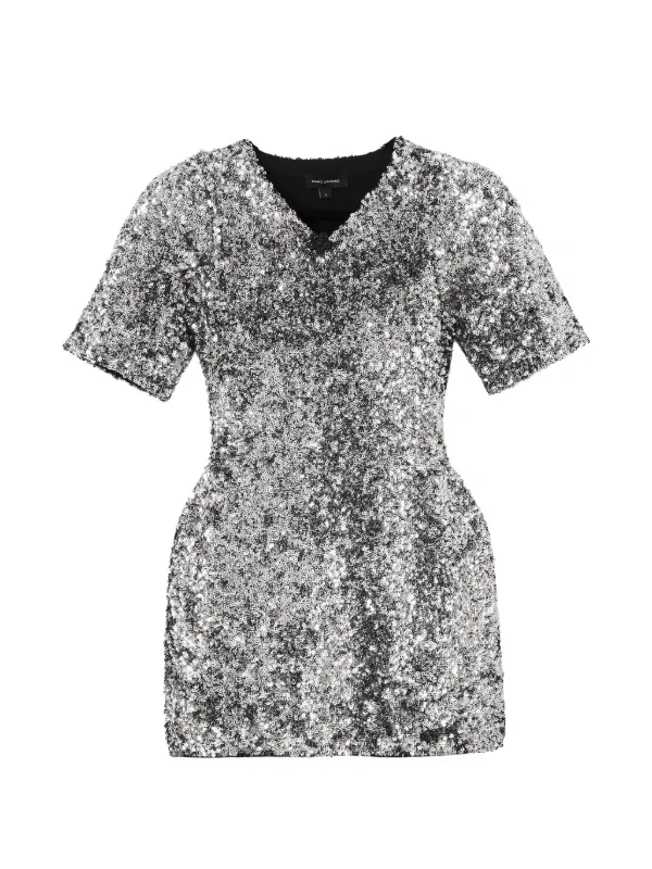 Marc Jacobs Sequin V-neck Knit Dress | Silver