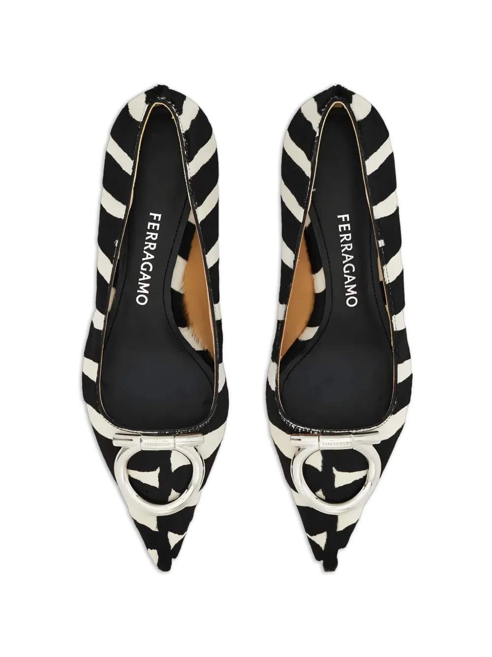 Ferragamo Maxi Gancini pumps met zebra-print en gesp Wit