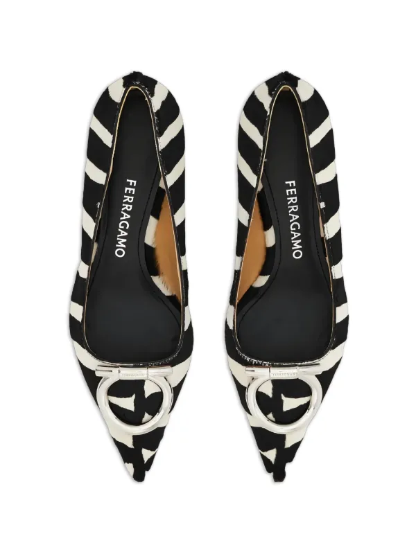 Ferragamo Maxi Gancini Zebra Buckle Pumps | White | FARFETCH RO