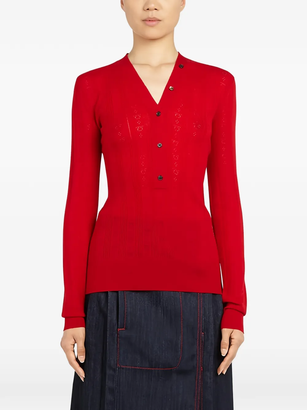 Ferragamo pointelle-knit button-up sweater - Rosso