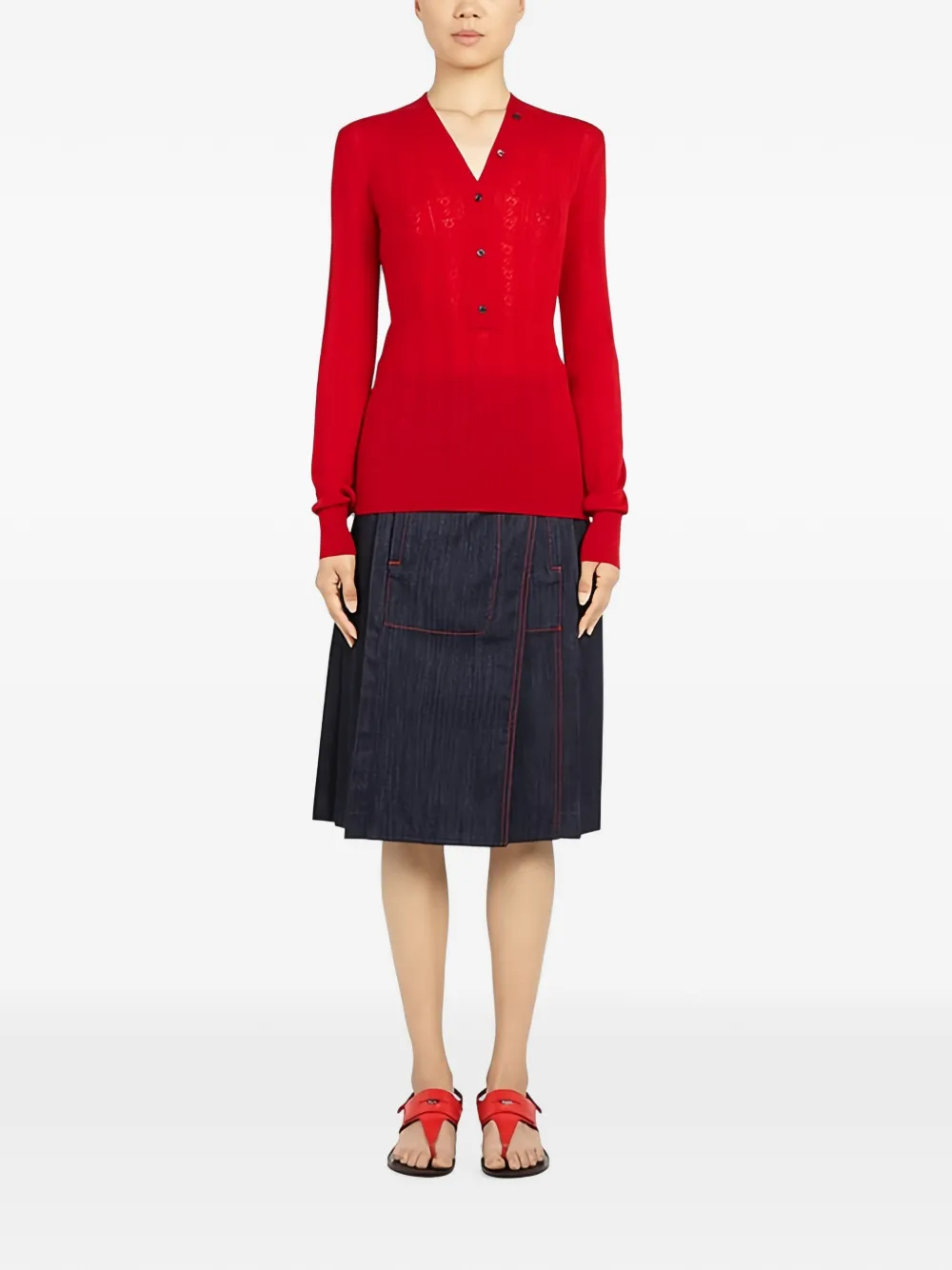 Ferragamo Gebreide button-up trui Rood