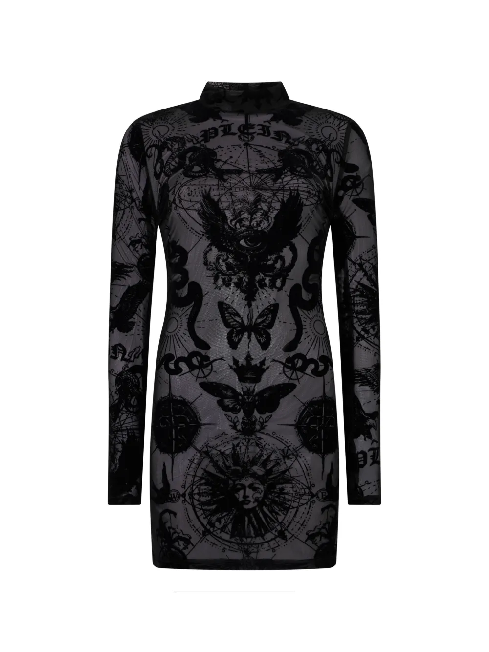 Philipp Plein long-sleeve butterfly-tattoo mini dress - Nero