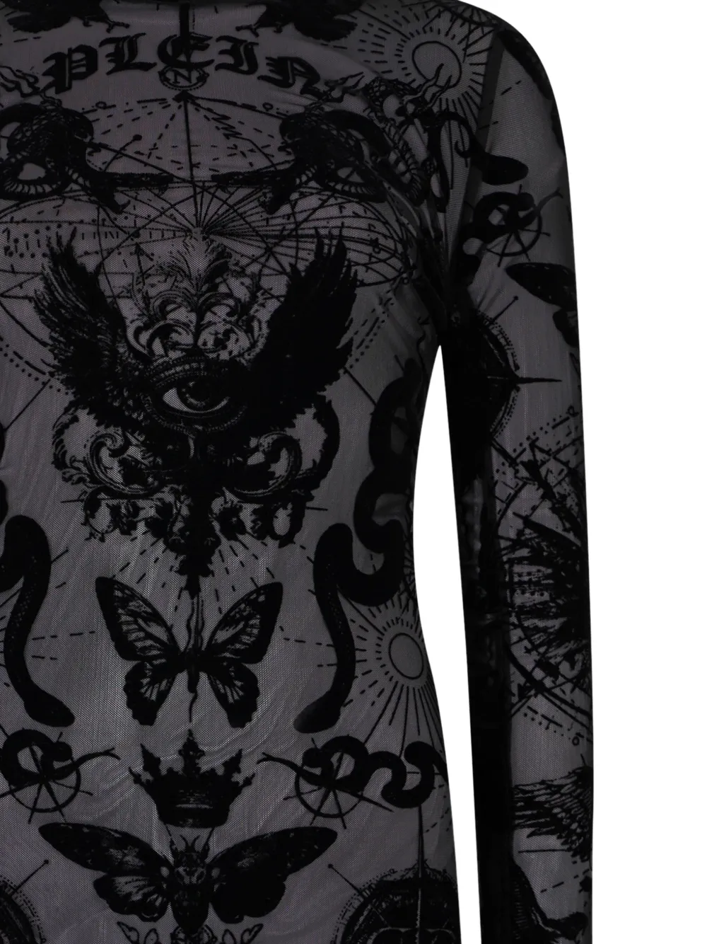Philipp Plein Mini-jurk met vlinder-detail en lange mouwen Zwart