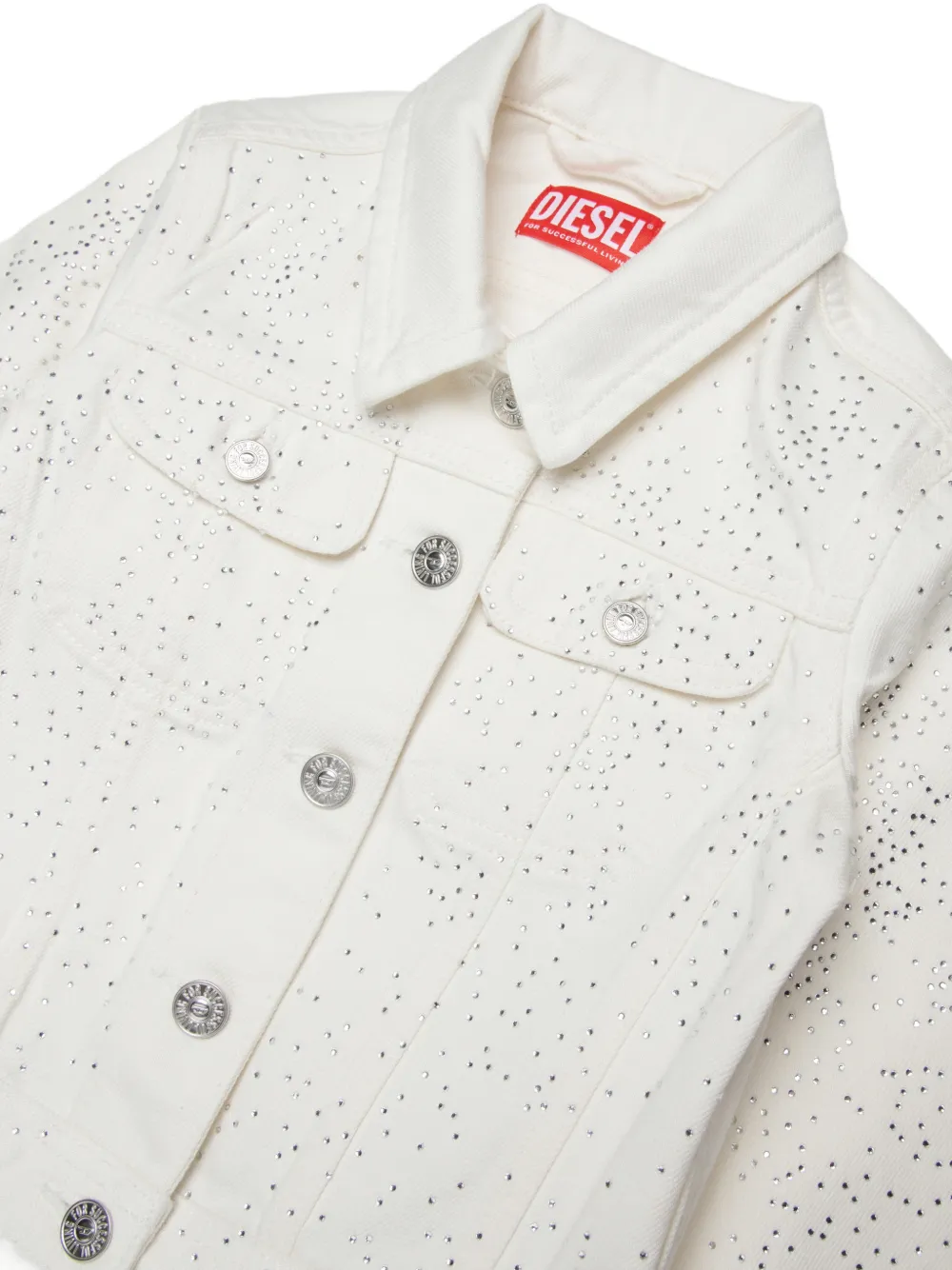 Diesel Kids Katoenen spijkerjack met logo-studs Wit