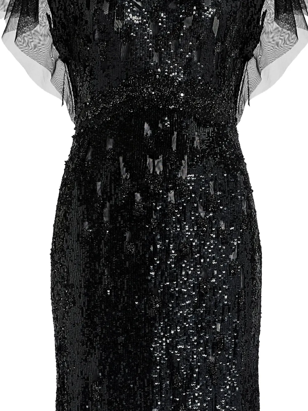 Jenny Packham Bonnie tulen jurk met pailletten Zwart