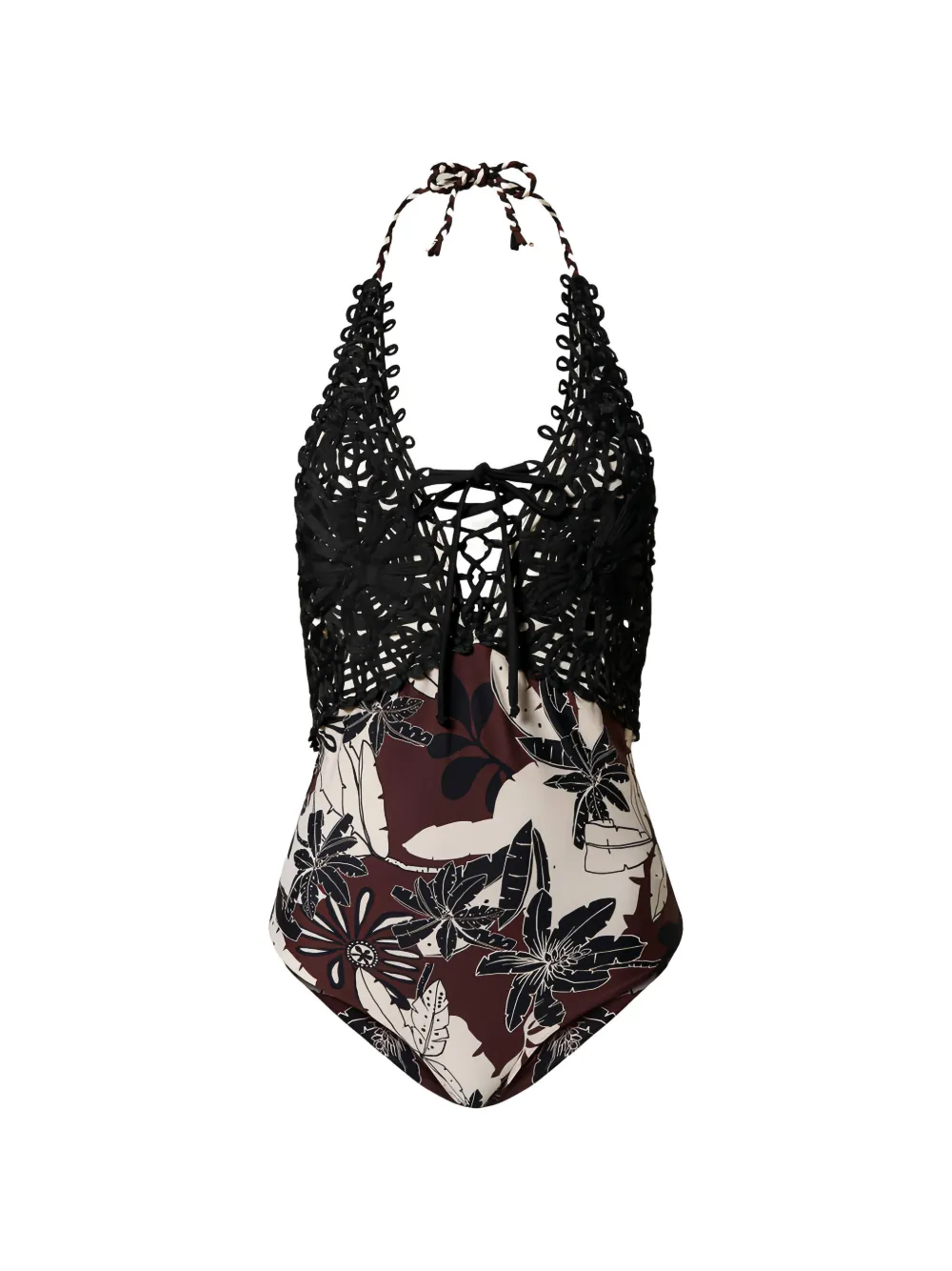 TWINSET floral-embroidered swimsuit - Marrone