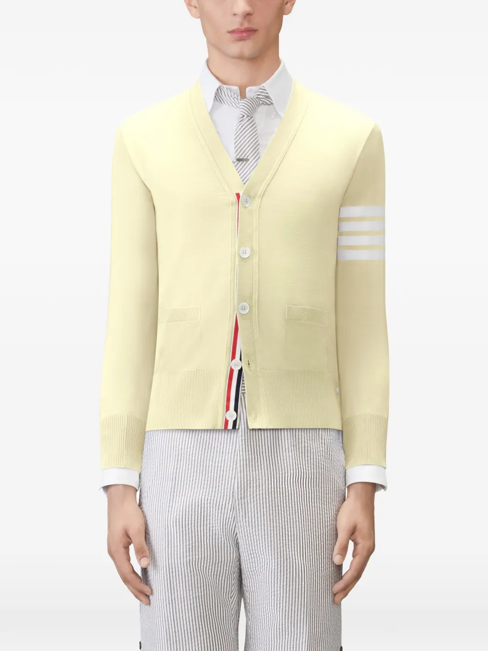 Thom Browne 4-bar klassiek vest van merinowol met V-hals Geel