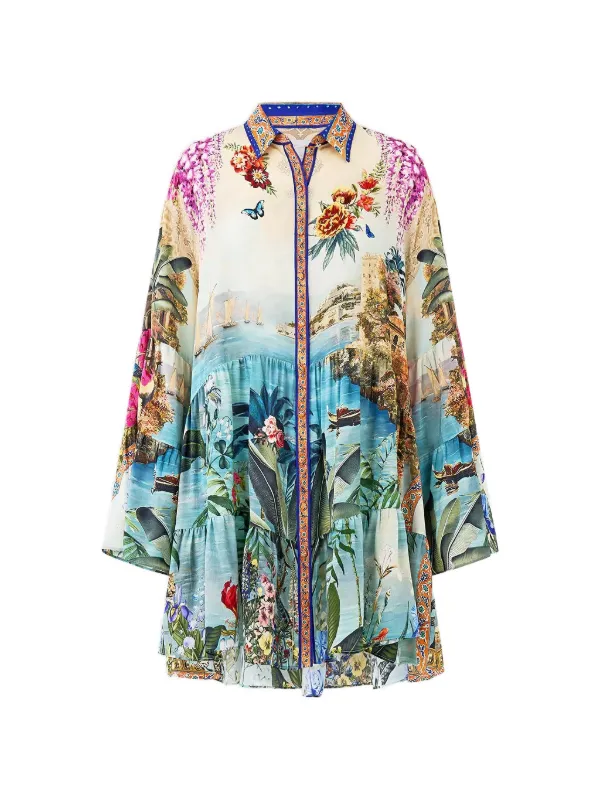 camilla silk mini dress Camilla Women's Silk Off The Shoulder Mini Dress - Multi - Size L