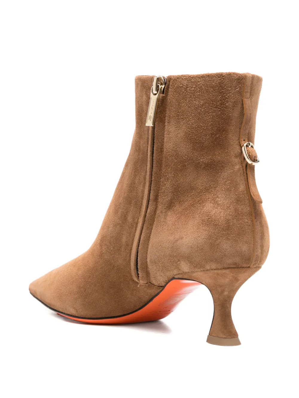 Santoni point-toe suede boots Beige