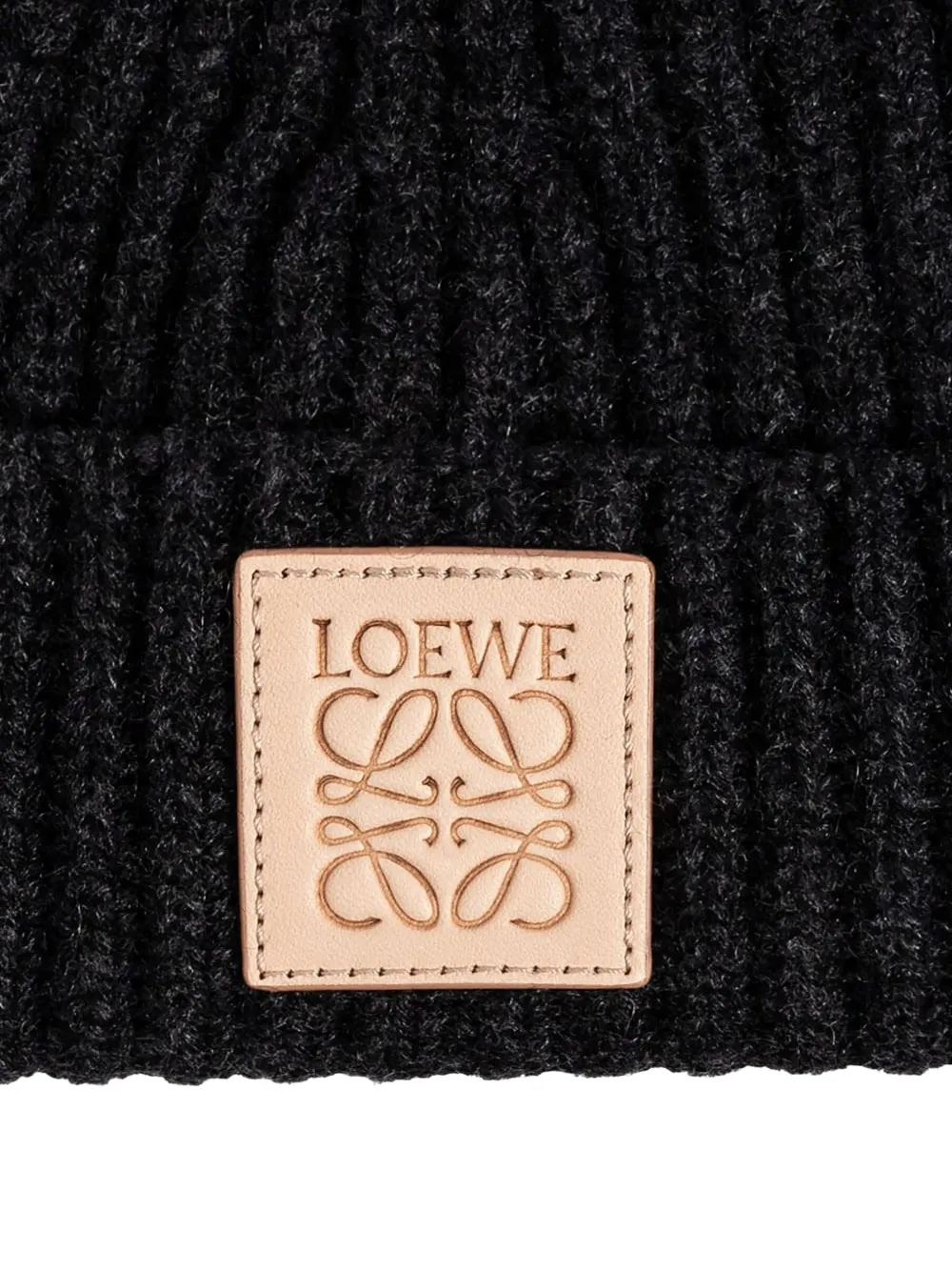  Loewe Ribbed Logo-patch Beanie Hat - Black 
