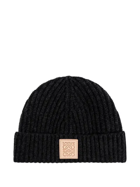LOEWE ribbed logo-patch beanie hat