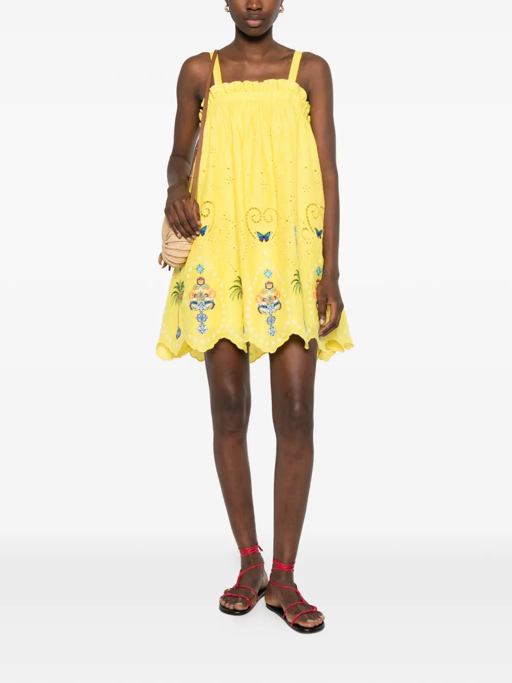  Camilla Embroidered Ruffle Dress - Yellow 