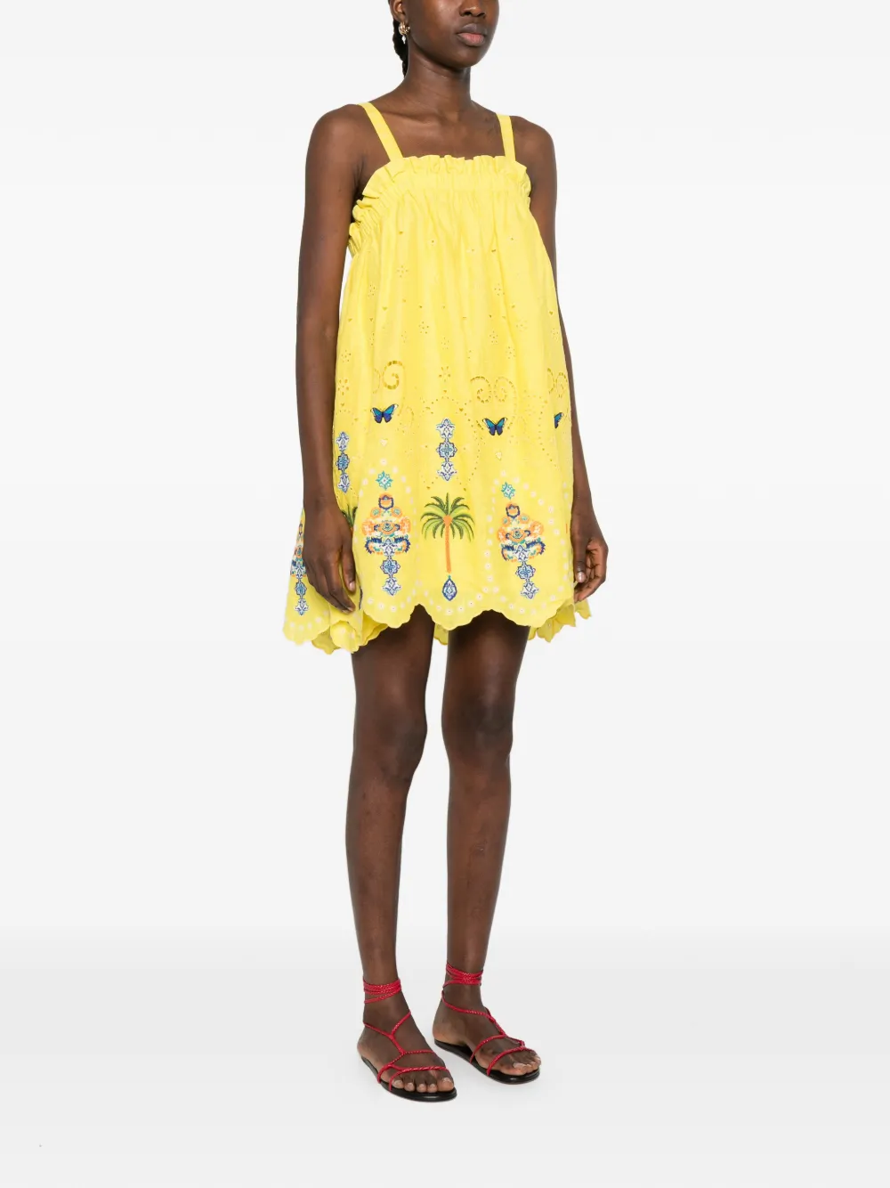  Camilla Embroidered Ruffle Dress - Yellow 