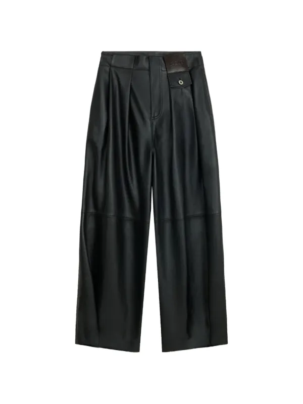 Loewe Pleated Leather Trousers in Black