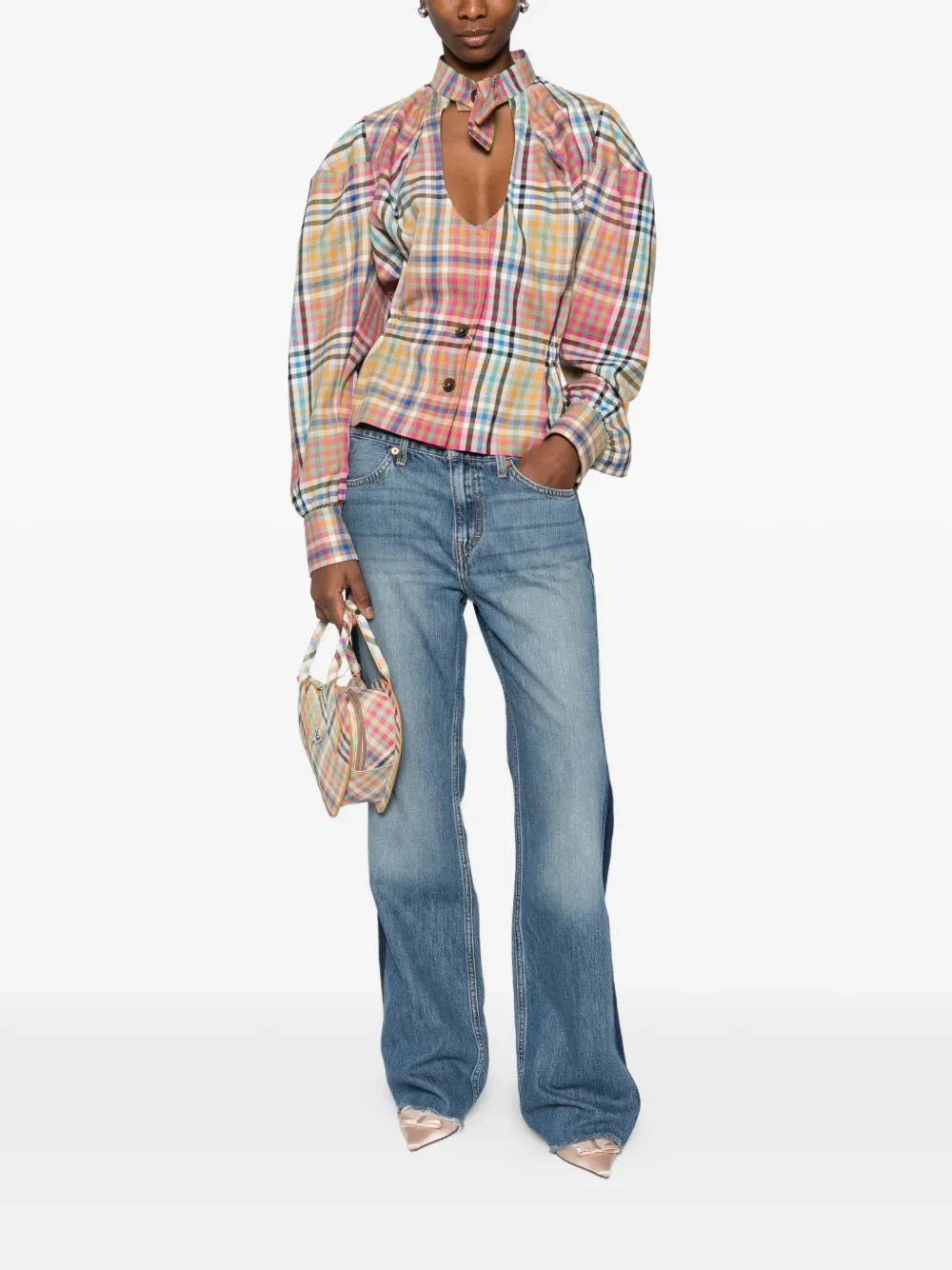  Vivienne Westwood Plaid Button Front Top - Neutrals 
