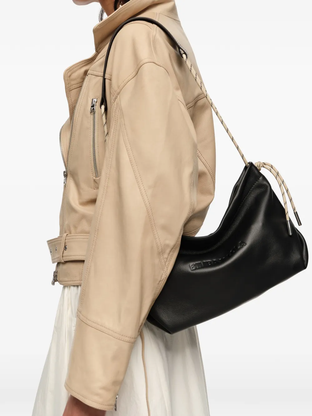  Bimba Y Lola Medium Embossed-logo Drawstring Shoulder Bag - Black 