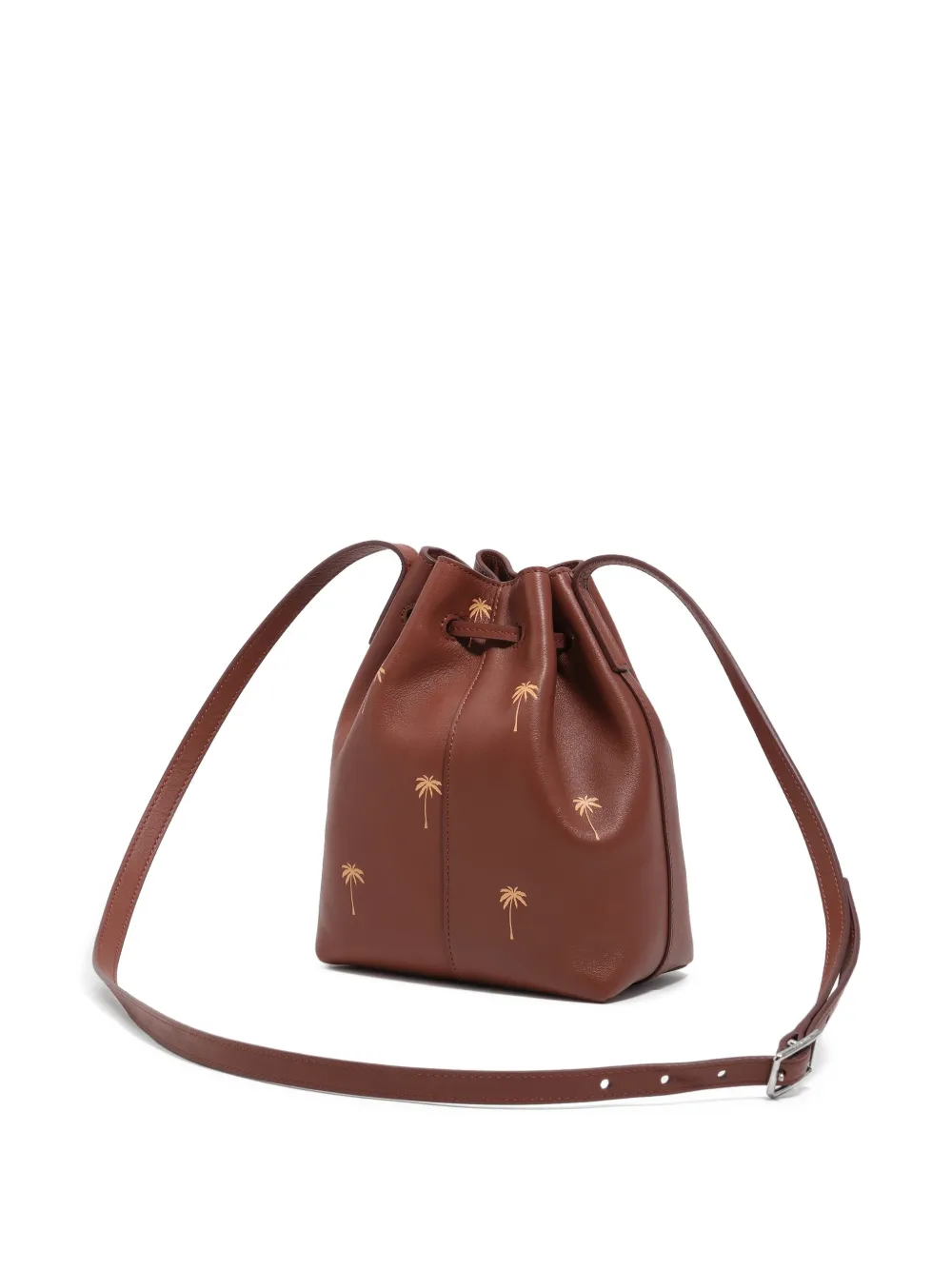Small Palm-Tree Print Drawstring Bucket Bag