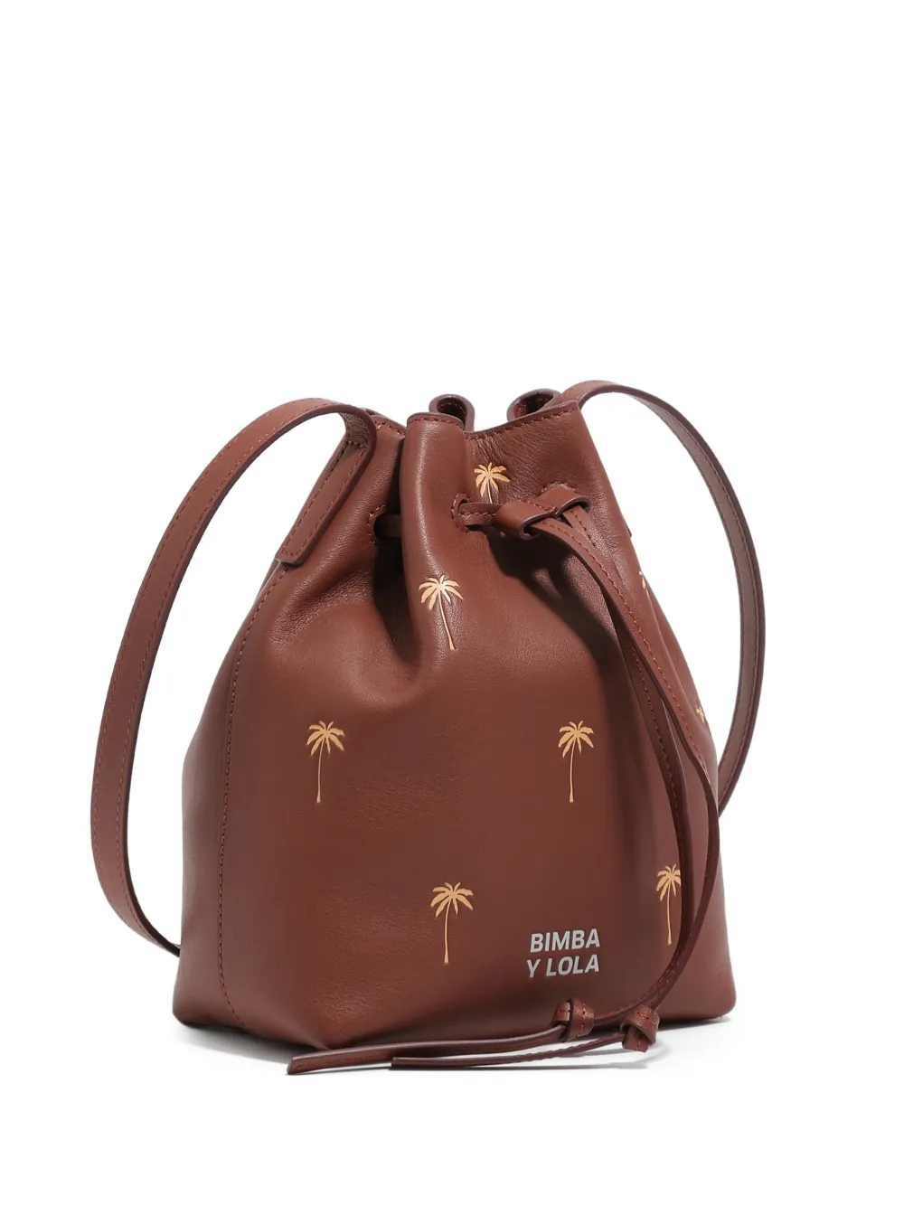 Small Palm-Tree Print Drawstring Bucket Bag