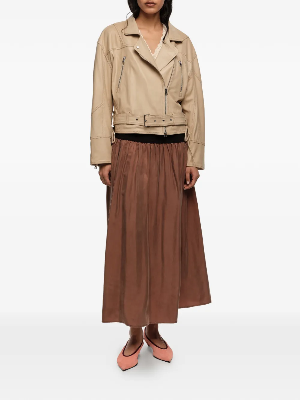 BIMBA Y LOLA Flared rok met cupro-effect en verwassen effect Beige