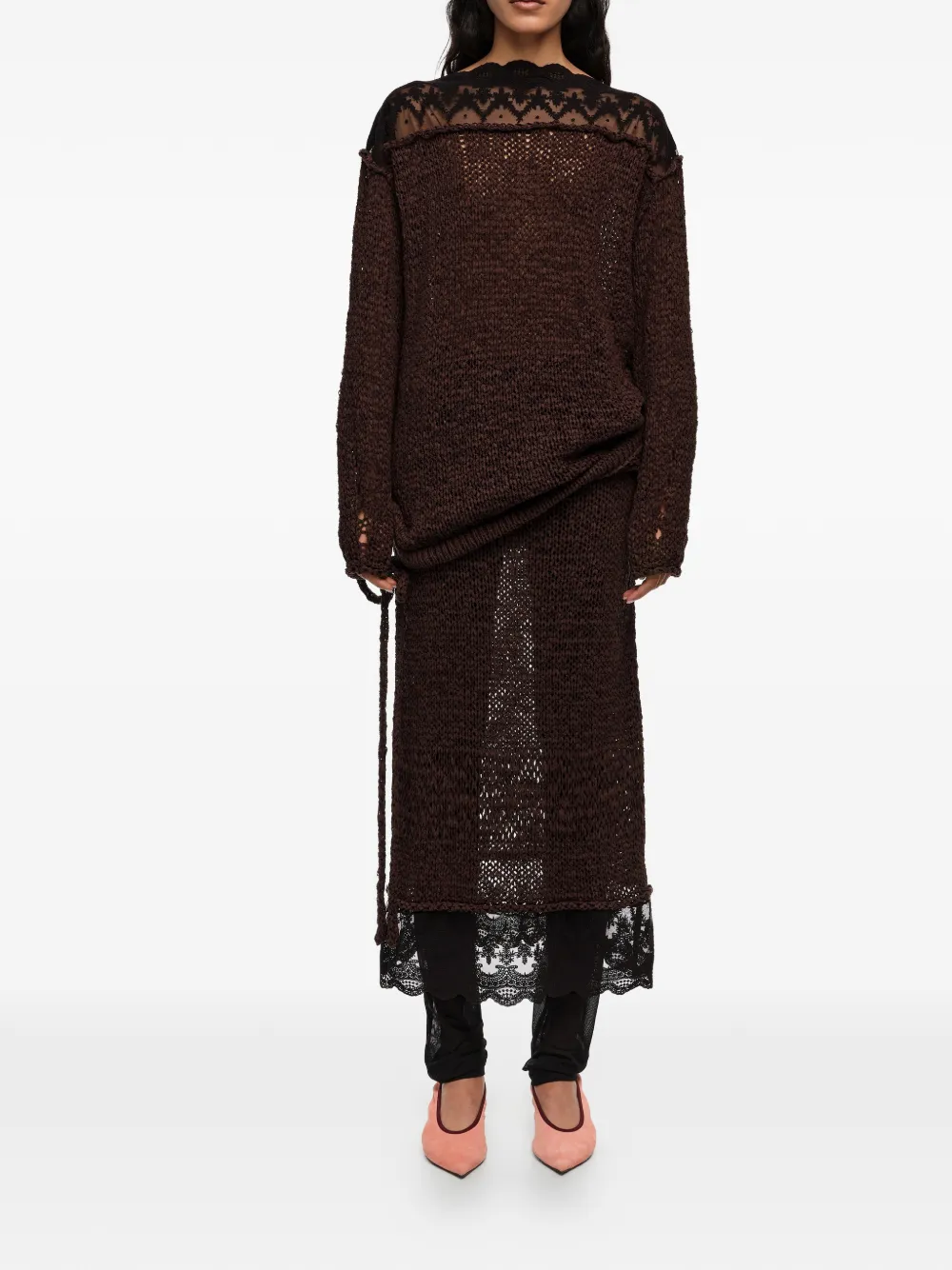  Bimba Y Lola Lace-trim Midi Skirt - Brown 