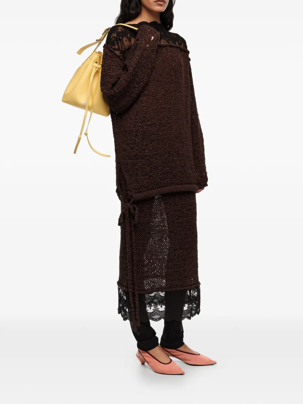  Bimba Y Lola Lace-trim Midi Skirt - Brown 