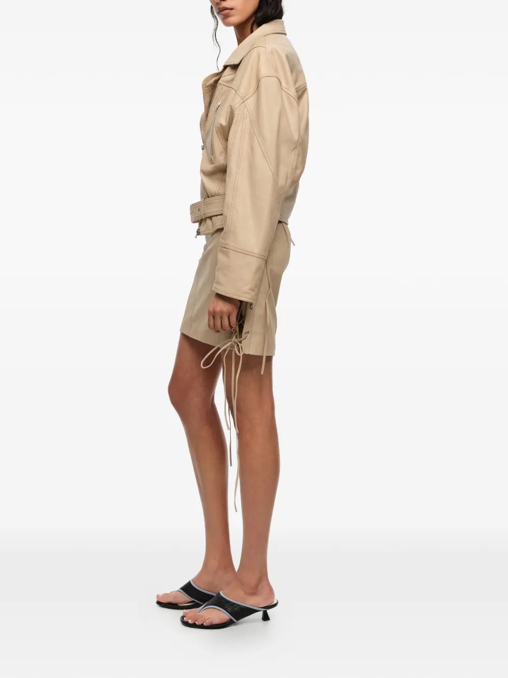  Bimba Y Lola Zip-fastening Belted Leather Jacket - Neutrals 